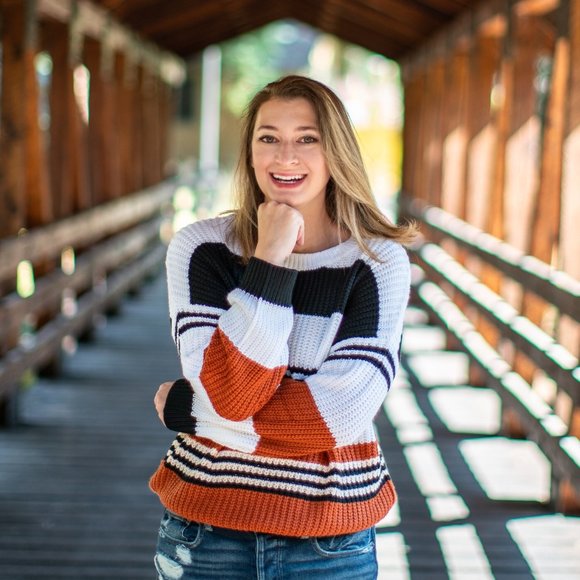 amazon Sweaters - Crew Neck Striped Color Block Sweater